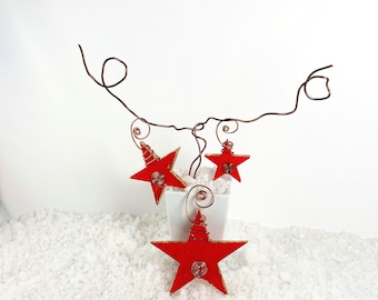 Red Christmas Star Trio with Copper Wrap and gilded leaf| Star Christmas Gift| Star Wishing Gift| Star Ornament Gift| Modern Décor