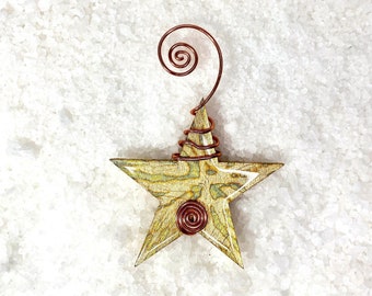 Christmas Star Ornament with Gilded Leaf Pattern. 4" Wishing Star Christmas Ornament. ORN 712. Perfect Hostess Gift. Gift for Teacher.