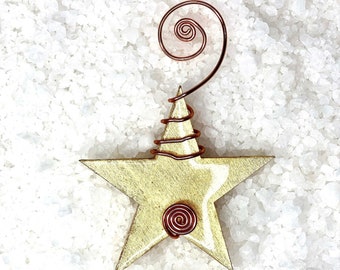 Gold Leaf Wishing Star Ornament with Gilded Leaf. 4" Wishing Star Christmas Ornament. ORN 716  Gift for Her. Teacher's Gift