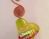 Yellow Heart with Orange Strip and Vibrant Dichroic Ornament