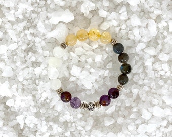 Calming Labradorite Citrine Selenite and Auralite23 Yoga Bracelet. JEB515