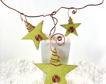 Lime Citrus Christmas Star Trio with Copper Wrap and gilded leaf| Star Christmas Gift| Star Wishing Gift| Star Ornament Gift| Modern Décor