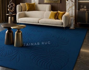 Lussuoso tappeto in lana trapuntata blu reale