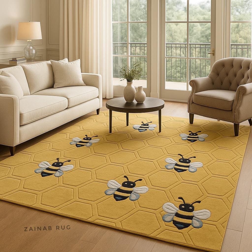 Handmade Bee Honeycomb Wool Rug, Tufted Nursery Decor - Etsy