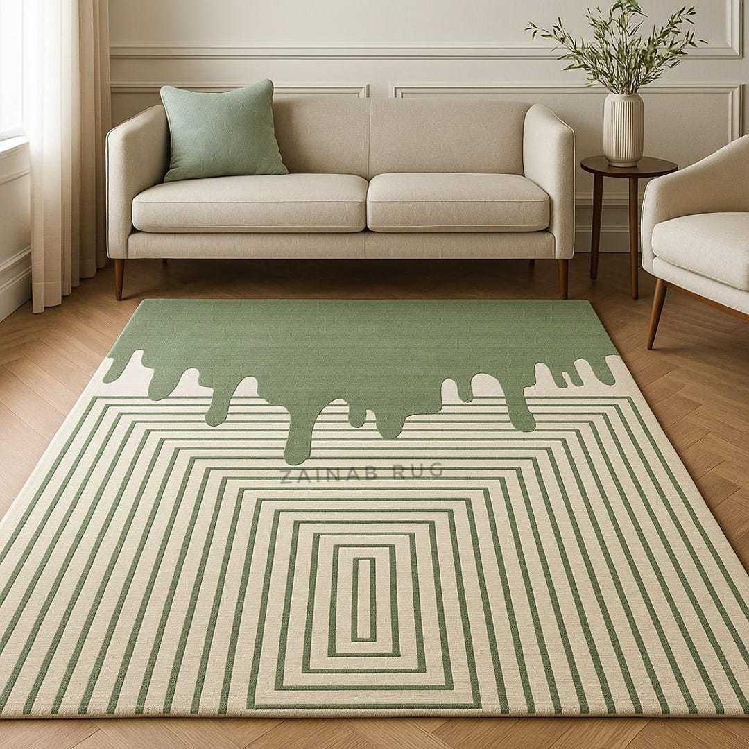 Deep Green Rug Pattern Sage Green Modern Drip Pattern Rug, Luxury Tufted Area Rug, - Etsy