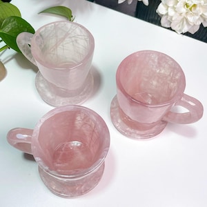 1pcs Natural Rose Quartz Cup Set, Crystal Couple Tea Cup, Coffee Cup, Energy Healing Crystal,  Handcarved Crystal Cup Gift