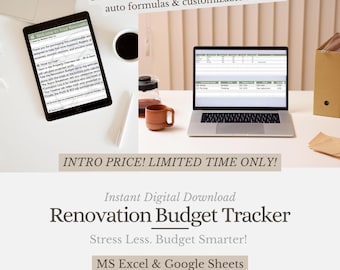 Renovation Budget Tracker | Excel & Google Sheets Template (Digital Download)