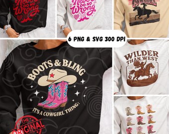 Cowgirl SVG PNG-bundel: Western Rodeo-ontwerpen (digitale download)