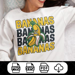 Let&#39;s Go Bananas PNG | Funny Monkey Sublimation Design | Banana Clipart | Summer PNG | Retro Fruit Graphic | Digital Download