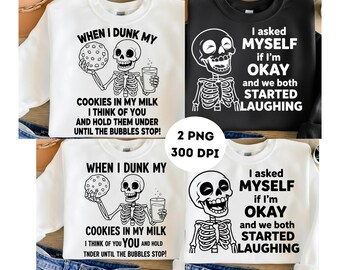 Grappige skelet PNG-bundel | Zwarte humor Halloween-citaten | Sarcastische skelet-T-shirtontwerpen | 4 digitale PNG-downloads (300 DPI)