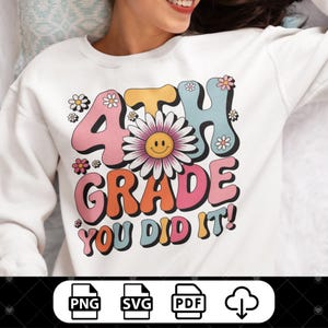 Groovy 4th Grade Design: Retro Teacher Shirt - PNG SVG PDF (Digital Download)