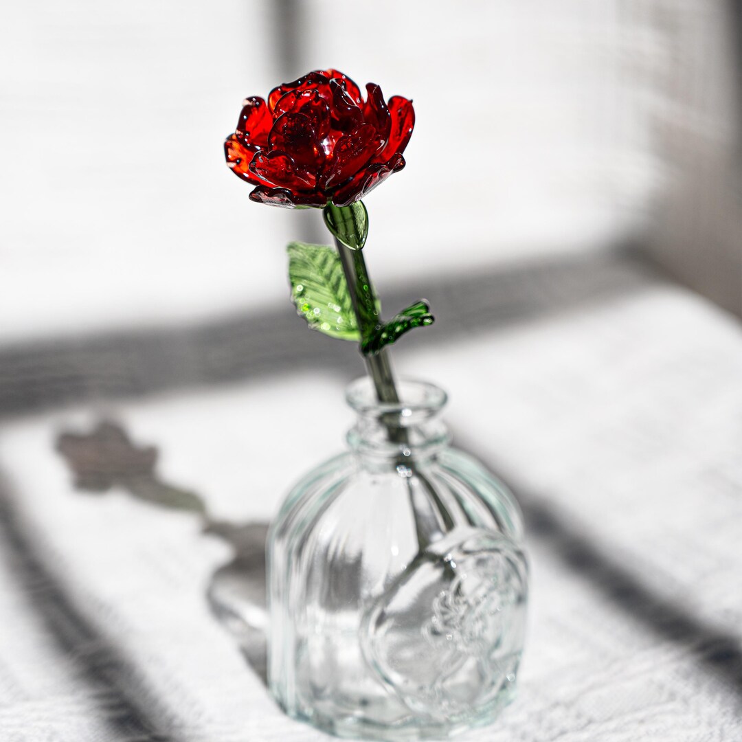 Handmade Red Glass Rose With Vase Ready to Gift for Her Eternal Love ...