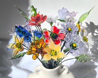 Handmade Stained Glass Flowers Customized Bouquet Gift for Her Mom Birthday Anniversary Wedding Home Decor Table Bedroom Livingroom