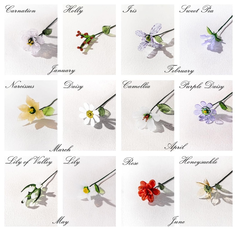 Birth Month Gift for Mom Glass Flower Bouquet Personalized Home Decor Family Keepsake image 12