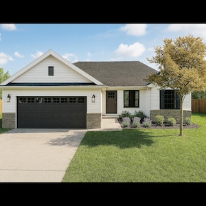The Elmstead Starter – 3 Bed, 2 Bath Modern Ranch House Plan (1300 Sq Ft) with Vaulted Ceiling