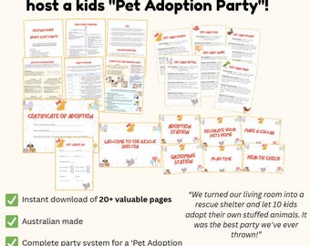 Adopt a Pet Party Printable Kit, Complete System, Editable Files (Instant Download)