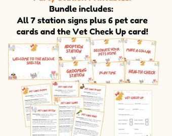 Pet Adoption Party Station Printables – Kids Birthday Activity Bundle (Instant Download)