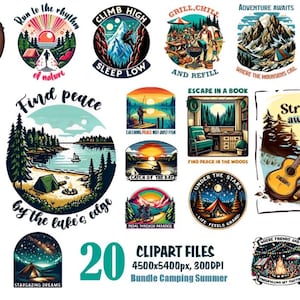 Camping Sublimation Designs Bundle---Tshirt Designs, Camper Life Png bundle, Outdoor Graphics, Camping Quotes, Wild soul, Nature Love.