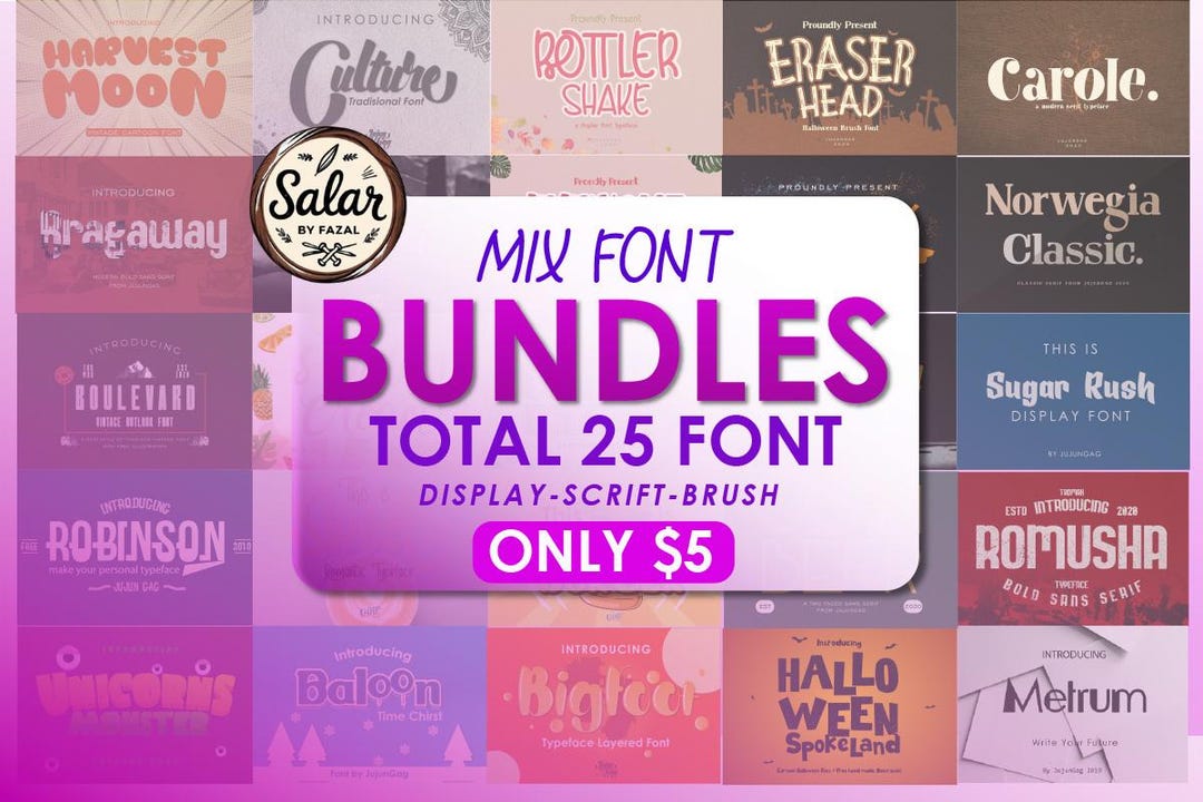 Mix Font Bundle - 25 Display, Script & Brush Fonts - Etsy