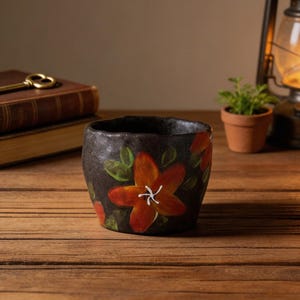 Tasse à thé florale en céramique faite main, petite tasse à café en poterie, tasse rustique peinte à la main, tasse unique à fleurs d'oranger, verres artisanal cadeau pour elle