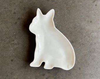 Handmade French Bulldog Ceramic Plate, Frenchie Dog Shaped Dessert Dish, Minimalist Trinket Tray, Pet Lover Gift