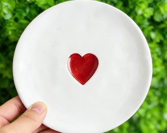 Handmade Ceramic Heart Plate, Irregular Pottery Dish, Valentine’s Day Gift for Her, Ring Dish