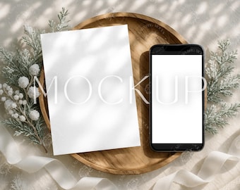 Convite de Natal Mockup 5x7 Convite Mockup Convite de Casamento de Inverno Mockup Cartão Mockup Canva Photoshop PSD 1080 Convite para Telefone Mockup