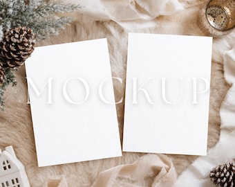 Christmas Double Invitation Mockup 5x7 Invite Mockup Christmas Winter Wedding Invitation Mock Up Card Mockup Canva Photoshop PSD Set of 2
