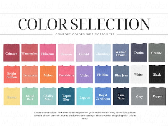 Ultimate Editable Comfort Colors 9018 Color Chart Mockup Canva Template Kids Comfort Colors Color Chart CC9018 TShirt Color Guide