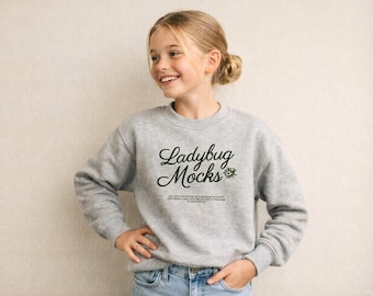 Sport Gray Gildan 18000B Mockup Front Youth G18000B Mock Up with Size Chart Included | Kids Sweatshirt Print on Demand Mockup