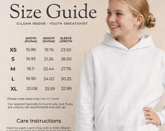 Gildan 18500B Size Chart Editable Canva Template Size Chart G18500B Kids Hoodie Size Chart Size Guide Hooded Sweatshirt Print on Demand