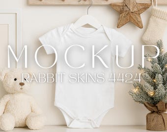 Baby Bodysuit Mockup Rabbit Skins 4424 Simple White Baby Onesie Mockup Print on Demand Canva Template Baby Newborn Printify Mockup POD