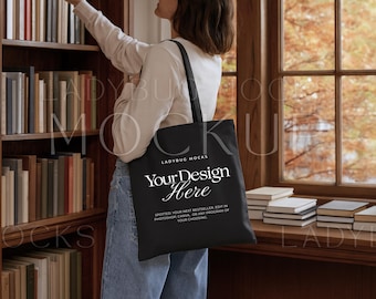 Cute Tote Bag Mockup Printify Print on Demand Tote Mock Up Printify Liberty Bags OAD113 POD Black Tote Bag