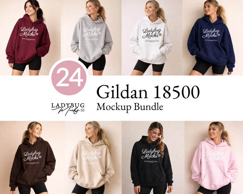 Gildan 18500 Mockup Bundle G18500 Hoodie Mockup Bundle Printify Print on Demand POD Hooded Sweatshirt Mockup Bundle