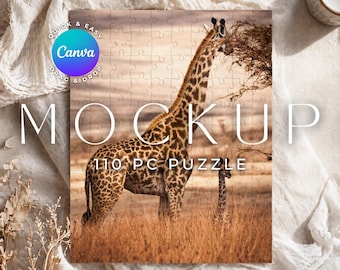 Maqueta realista de rompecabezas Printify de 110 piezas Plantilla de marco de Canva Maqueta de rompecabezas PSD Objeto inteligente Maqueta de rompecabezas de Photoshop