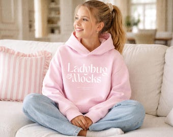 Light Pink Gildan 18500B Mockup Front Youth G18500B Mock Up with Size Chart Included | Kids Hooded Sweatshirt Print on Demand Mockup