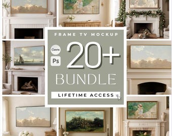 Bundle de maquette de cadre de télévision Modèle de toile de cadre maquette Photoshop PSD Cadre maquette d'objet intelligent PSD Art pour la télévision Salon rustique Classique