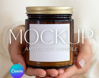 Soy Wax Amber Candle Mockup 4oz Simple Candle Mockup Custom Candle Mockup Canva Template Soy Candle Candle Mockup Amber Candle Mockup