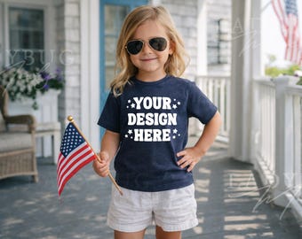 Fourth of July Rabbit Skins 3321 Mockup Vintage Navy Toddler Girls T Shirt Mockup for Canva Kids Vintage Navy Printify Mockup