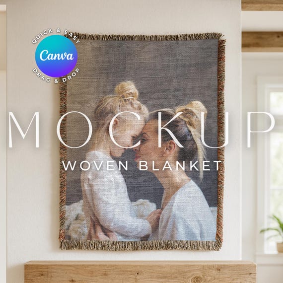 Realistic Woven Blanket Mockup Printify Woven Throw Blanket Mock Print on Demand POD Canva Template Mini Bundle Tapestry Blanket Mockup