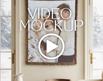 Realistic Video Woven Blanket Mockup Printify Woven Throw Blanket Mock Print on Demand POD Canva Template Tapestry Mockup