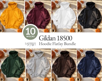 Paquete de maquetas Gildan 18500 Paquete de maquetas de sudaderas con capucha de otoño Printify Impresión bajo demanda POD G18500 Paquete de maquetas de Halloween de otoño Negro Rojo