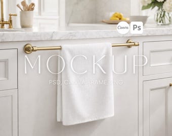 Printify Realistic Tea Towel Mockup | PSD Smart Object Microfiber Tea Towel Kitchen Towel Print on Demand POD Canva Frame Template