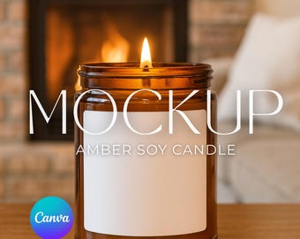 Soy Wax Amber Candle Mockup 4oz Simple Candle Mockup Custom Candle Mockup Canva Template Soy Candle Candle Mockup Amber Candle Mockup