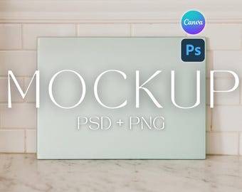 Maqueta realista de tabla de cortar de vidrio Printify Photoshop + Plantilla Canva Maqueta Impresión bajo demanda (POD) Plantilla Canva Maqueta PSD Tabla de cortar