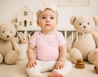 Printify Rabbit Skins Pink Mockup Rabbit Skins 4424 Pink Baby Bodysuit Baby Onesie Mockup Valentines Mock Up Print on Demand POD