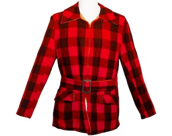 Vintage Plaid Jacket, Wool, Buffalo Check Plaid, Red And Black, Vintage 1950s