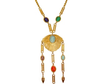 Vintage Necklace, Accessocraft, Egyptian Revival Statement Necklace , Scarab, Signed, Rare, Collectible, Vintage 1970s