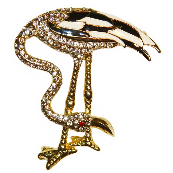 D'Orlan Flamingo Brooch Pin Rhinestone RARE Signed 'IRICE' Mini Jeweled