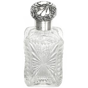 Vintage Crystal Perfume Bottle, Sterling Silver, Beautiful Design, Marked Lines, Bunn and Mason, Birmingham, England, Vintage 1895